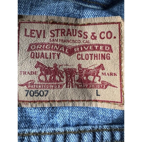 VTG 90s Levis Men's Sz L Standard Trucker Denim Jeans Jacket Distressed 70507 - Picture 4 of 10